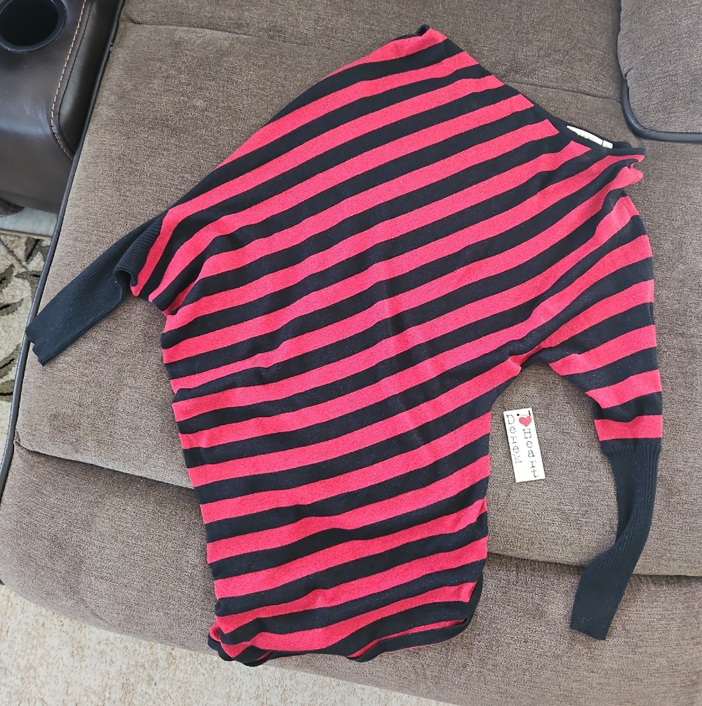 Striped Red and Black Boatneck Sweater